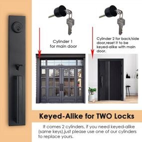 img 3 attached to Oil Rubbed Bronze Front Door Handleset With Knob And Single Cylinder Deadbolt Handle Set For Right & Left Handed Entrance MDHST201610B-AMZ