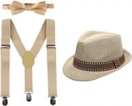 kids adjustable y-back suspender brace pre-tied bowtie fedora hat outfit 2-6t boys/girls 3pcs logo