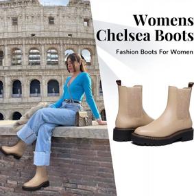 img 1 attached to Chunky Heeled Leather Booties: Athlefit'S Chelsea Ankle Boots For Women With Slip-On Ease And Platform Lug Sole