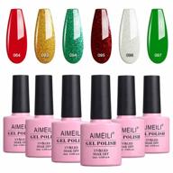 aimeili christmas gel nail polish soak off u v led sparkle red green clear glitter gel nail polish for christmas nail art gift kit set of 6pcs x 10ml- kit set 26 logo