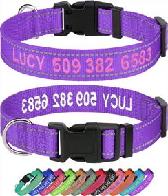 img 4 attached to Taglory Personalized Dog Collars, Embroidered Reflective Dog Collar With Name And Phone Number, Adjustable Nylon Dog Collar For Medium Dogs, Purple