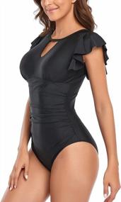 img 1 attached to Retro-Chic Slimming One-Piece Swimsuit For Women: High Neck Ruffle Detail & Modest Coverage