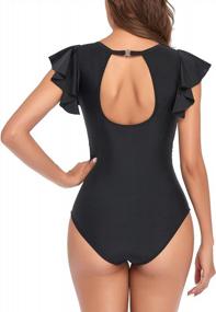 img 2 attached to Retro-Chic Slimming One-Piece Swimsuit For Women: High Neck Ruffle Detail & Modest Coverage