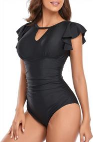 img 3 attached to Retro-Chic Slimming One-Piece Swimsuit For Women: High Neck Ruffle Detail & Modest Coverage