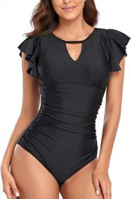 img 4 attached to Retro-Chic Slimming One-Piece Swimsuit For Women: High Neck Ruffle Detail & Modest Coverage