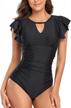 retro-chic slimming one-piece swimsuit for women: high neck ruffle detail & modest coverage logo