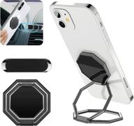 📱 miivaarz dark grey cell phone finger kickstand with 360° rotation, foldable metal ultra-thin stand for iphone, ipad, and smartphones – includes magnetic car mount logo