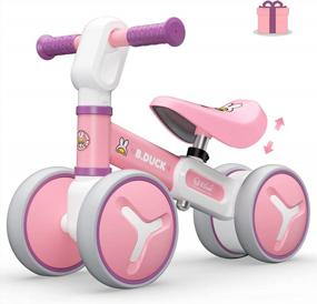img 4 attached to Adjustable Baby Balance Bike For 1-3 Year Olds With 4 Wheels - Ideal Riding Toy For Boys And Girls - Perfect First Birthday Gift - Running Trainer For Toddlers