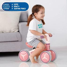 img 3 attached to Adjustable Baby Balance Bike For 1-3 Year Olds With 4 Wheels - Ideal Riding Toy For Boys And Girls - Perfect First Birthday Gift - Running Trainer For Toddlers