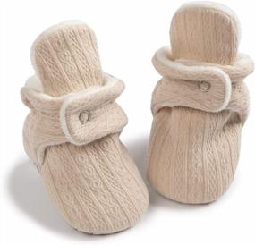 img 4 attached to Newborn Baby Boy Girl Soft Fleece Booties Non Skid Gripper Infant Slippers Socks Shoe Toddler First Walkers Winter Ankle Crib Shoes Stay On