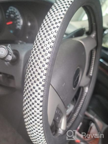 img 1 attached to Jumbo Crystal Rhinestone Steering Wheel Cover With Non-Slip Diamond Leather - Comfy And Sparkly - Universal 15 Inch - Red Color review by Aaron Jensen