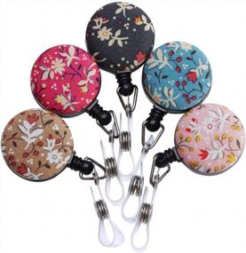 img 4 attached to Flower Power: 5 Pack Fabric Retractable Badge Holders With Alligator Clip And Flower ID Badge Reel