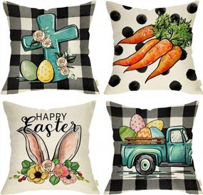 img 4 attached to Set Of 4 Easter Decorative Throw Pillow Covers - Black White Buffalo Plaid, Carrot & Polka Dot Designs For Home Decor