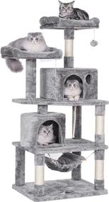img 4 attached to Ultimate Playhouse For Your Feline Friend: BEWISHOME Cat Tree With Scratching Posts, Condos, Hammock, And Toys In Grey