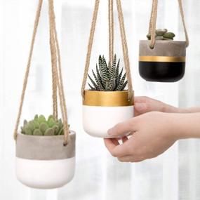 img 1 attached to Dahey 3 Pack Small Cement Hanging Planter Succulent Pots With Jute Rope Hanger Modern Mini Concrete Flower Pots Indoor For Cactus Herb Or Small Plants Home Decor, 3 Inch