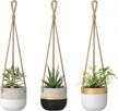 dahey 3 pack small cement hanging planter succulent pots with jute rope hanger modern mini concrete flower pots indoor for cactus herb or small plants home decor, 3 inch logo