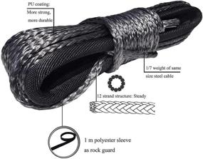 img 1 attached to 🧩 High-Strength Synthetic Winch Rope 1/4" x 50', 7800 LBs, 6 MM x 15 M with Sheath - Ideal for ATV, UTV, SUV, Truck, and Boat Winches (Gray)