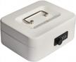 decaller combination lock cash box - secure metal money box with tray, small size 7.8" x 6.8" x 3.6" in white logo
