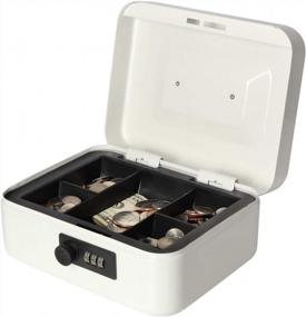 img 3 attached to Decaller Combination Lock Cash Box - Secure Metal Money Box With Tray, Small Size 7.8" X 6.8" X 3.6" In White