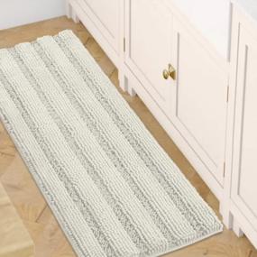 img 4 attached to Non Slip Chenille Striped Bath Rug Runners 47" X 17" - Extra Thick, Absorbent, Fluffy Soft Shaggy Mats For Bathroom - Fast Drying Plush Carpet Area Rugs - Cream