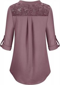 img 2 attached to Moyabo Women'S Chiffon Blouse Tunic Top 3/4 Cuffed Sleeve V Neck Zip Up Lace Patchwork