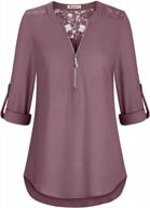 женская шифоновая блуза moyabo, топ-туника, рукав 3/4 с манжетами, v-образный вырез, застежка-молния, кружево, пэчворк логотип