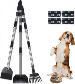 img 4 attached to Набор Topmart Dog Pooper Scooper: алюминиевый лоток, грабли и лопата, длинные стальные шесты - прост в использовании для собак малого и среднего размера