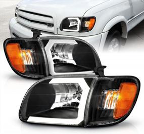 img 4 attached to LED Tube Black Headlight And Corner Lamp Set For 2000-2004 Toyota Tundra Regular Access Cab C-Type - Driver And Passenger Side By AmeriLite