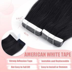 img 2 attached to Vlasy Tape In Hair Extensions Human Hair Black Hair Extensions 12 Inch 20Pcs Tape Ins Straight Seamless Natural Invisible Tape In Extensions Real Human Hair (12 Inch 1#)