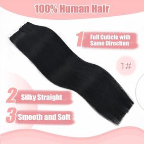 img 3 attached to Vlasy Tape In Hair Extensions Human Hair Black Hair Extensions 12 Inch 20Pcs Tape Ins Straight Seamless Natural Invisible Tape In Extensions Real Human Hair (12 Inch 1#)