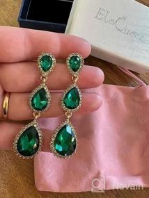 img 6 attached to EleQueen Women'S Gold-Tone Austrian Crystal Teardrop Pear Shape 2.5 Inch Long Earrings Emerald Green Color
