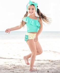 img 3 attached to RuffleButts® Cropped Peplum Tankini 2 Piece Swimsuit for Baby/Toddler Girls with Ruffles