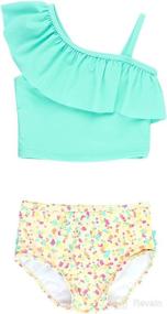 img 4 attached to RuffleButts® Cropped Peplum Tankini 2 Piece Swimsuit for Baby/Toddler Girls with Ruffles