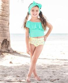 img 2 attached to RuffleButts® Cropped Peplum Tankini 2 Piece Swimsuit for Baby/Toddler Girls with Ruffles