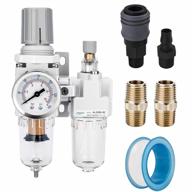 🔧 nanpu 1/4" npt compressed air filter regulator lubricator combo water/oil trap separator - gauge(0-150 psi), poly bowl, semi-automatic drain, bracket - 3-in-1 dual unit logo