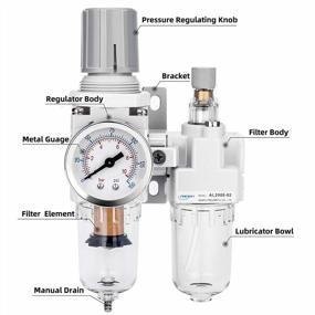 img 3 attached to 🔧 NANPU 1/4" NPT Compressed Air Filter Regulator Lubricator Combo Water/Oil Trap Separator - Gauge(0-150 psi), Poly Bowl, Semi-Automatic Drain, Bracket - 3-in-1 Dual Unit