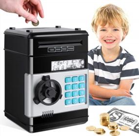 img 4 attached to GuDoQi Piggy Bank, Electronic Money Bank, Safe Mini ATM Cash Coin Can, Auto Scroll Paper Money Saving Box, Great Birthday Gifts For Kids, Black