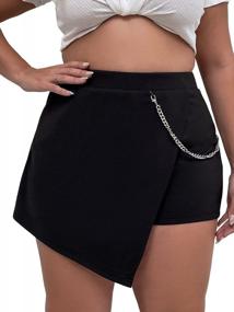 img 4 attached to Chain Strap Asymmetrical Hem Skort Shorts With Wrap Detail For Plus Size Women By WDIRARA