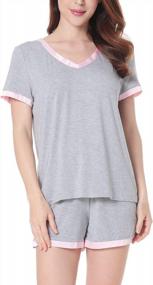 img 4 attached to Aoymay Women'S V-Neck Pajama Set Short Sleeve Sleepwear Ladies Loungewear Nightgowns