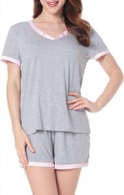 img 3 attached to Aoymay Women'S V-Neck Pajama Set Short Sleeve Sleepwear Ladies Loungewear Nightgowns