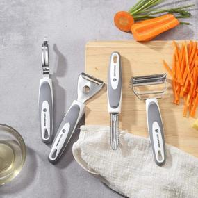 img 3 attached to 4PCS Vegetable Peeler Set Stainless Steel - Multi-Purpose, Comfortable Grip Design For Kitchen With Free Silicone Brush (Gray)