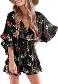 img 4 attached to Valphsio Women'S V-Neck Floral Jumpsuit With Ruffle Layered Shorts And Drawstring Waist