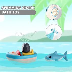 img 2 attached to 🐳 Solday Baby Bath Toys for Toddlers 1-3: Spray Boat, 3 Penguin Sprinkler, 1 Shark Wind-up Bathtub Buddy - Pool Games Play Set for Kids Boys Girls