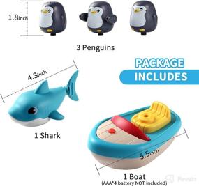 img 1 attached to 🐳 Solday Baby Bath Toys for Toddlers 1-3: Spray Boat, 3 Penguin Sprinkler, 1 Shark Wind-up Bathtub Buddy - Pool Games Play Set for Kids Boys Girls