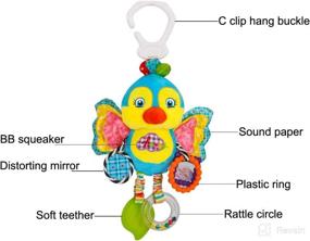 img 2 attached to 🐦 willway Baby Car Seat Toys: Soft Hanging Blue Bird Stuffed Toys with Rattles, Squeaker, Distorting Mirror – Perfect for Stroller, Crib, Bassinet, Car Seat – Boys Girls 0-36 Months
