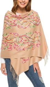 img 4 attached to Womens Embroidered Oversize Tassel Shawl Women's Accessories in Scarves & Wraps