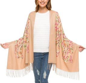 img 2 attached to Womens Embroidered Oversize Tassel Shawl Women's Accessories in Scarves & Wraps