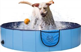 img 4 attached to Gibot Складной бассейн для собак - пластиковый детский бассейн 47,2 x 11,8 дюймов для собак, кошек и детей, с полотенцем для домашних животных в комплекте
