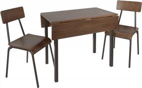 img 2 attached to Промышленный обеденный набор из 3 предметов: стол и стулья Silverwood Owen, 36 x 36 x 30 дюймов, коричневый
