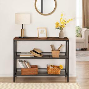 img 3 attached to Industrial Console Table With 2 Adjustable Shelves - Rustic Brown And Black BF01XG01 By HOOBRO